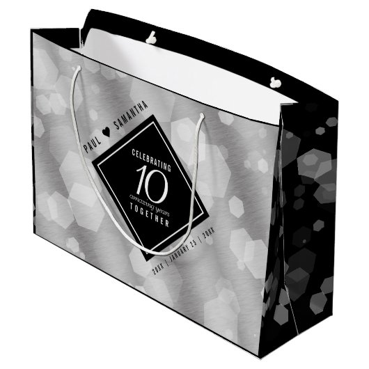 Elegante 10e Tin Bruiloft Jubileum Celebration L Groot Cadeauzakje (Achterkant Gekanteld)