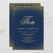 Elegante 10e verjaardag uitnodiging Gold Navy Glam (Voorkant / Achterkant)