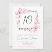 Elegante 10e verjaardag uitnodigingen Floral Pink (Voorkant)