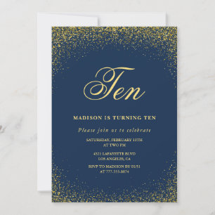 Elegante 10e verjaardagsuitnodiging Goud Navy Glam Kaart