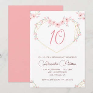 Elegante 10e verjaardagsuitnodigingen Roze bloemen Kaart