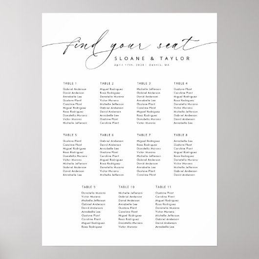 Elegante 11 tafels Vind uw zitplaatskaart Poster (Voorkant)