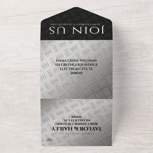 Elegante 11e Stalen Bruiloft Viering All In One Uitnodiging (Buitenkant)