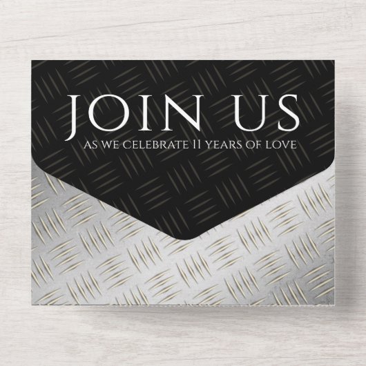 Elegante 11e Stalen Bruiloft Viering All In One Uitnodiging (Achterkant)