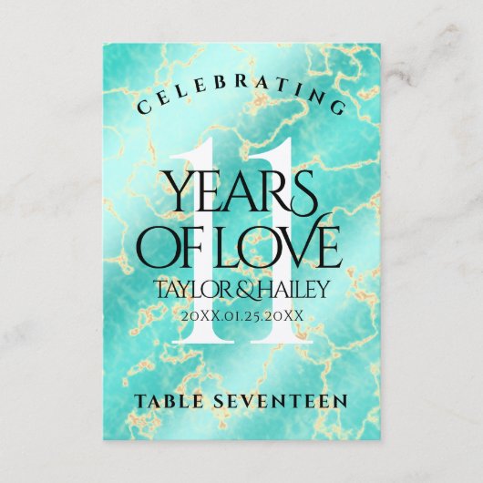 Elegante 11e trouwdag met turkoois bedankkaart (Voorkant)