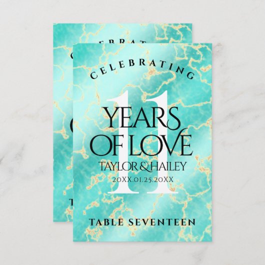 Elegante 11e trouwdag met turkoois bedankkaart (Voorkant / Achterkant)