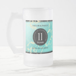Elegante 11e trouwjubileum met turkoois matglas bierpul