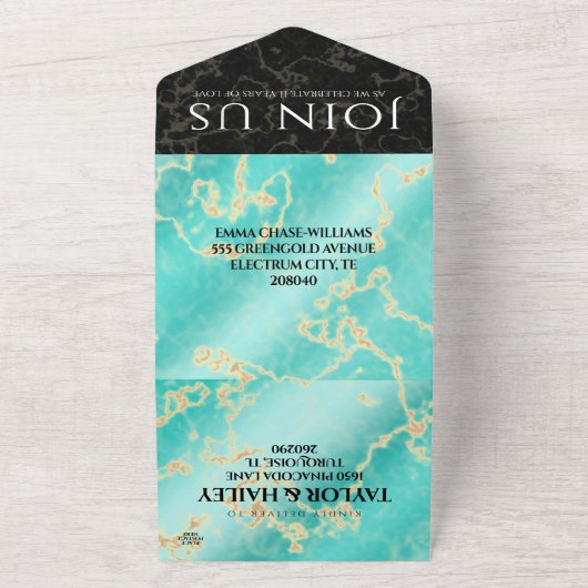 Elegante 11e Turquoise Huwelijksjubileum All In One Uitnodiging (Buitenkant)