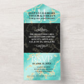 Elegante 11e Turquoise Huwelijksverjaardag All In One Uitnodiging (Binnen)