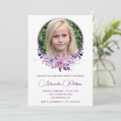 Elegante 11e verjaardag uitnodiging Foto Floral Bo (Staand voorkant)