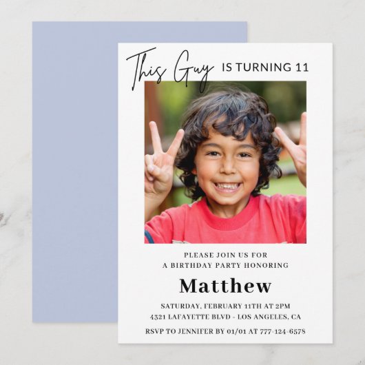 Elegante 11e verjaardag uitnodigingen Boy Photo (Voorkant / Achterkant)