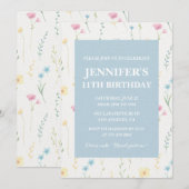 Elegante 11e verjaardag uitnodigingen Floral Boho (Voorkant / Achterkant)