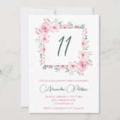 Elegante 11e verjaardag uitnodigingen Floral Pink (Voorkant)