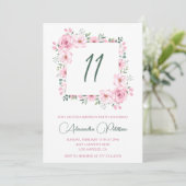 Elegante 11e verjaardag uitnodigingen Floral Pink (Staand voorkant)