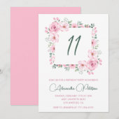 Elegante 11e verjaardag uitnodigingen Floral Pink (Voorkant / Achterkant)