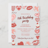 Elegante 11e verjaardag uitnodigingen Grijze Rode (Voorkant)