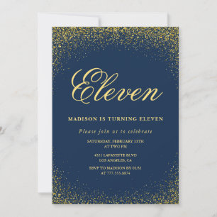 Elegante 11e verjaardagsuitnodiging Goud Navy Glam Kaart