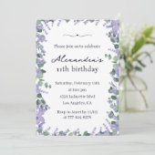 Elegante 11e verjaardagsuitnodigingen Floral Lijst Kaart (Staand voorkant)