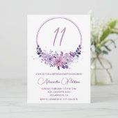 Elegante 11e verjaardagsuitnodigingen Floral Paars Kaart (Staand voorkant)