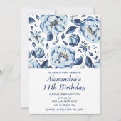 Elegante 11e verjaardagsuitnodigingen Floral Vinta Kaart (Voorkant)