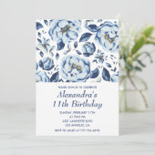 Elegante 11e verjaardagsuitnodigingen Floral Vinta Kaart (Staand voorkant)