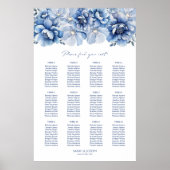 Elegante 12 Tafel Blauw Bloemen Trouwstoel Grafiek Poster (Voorkant)