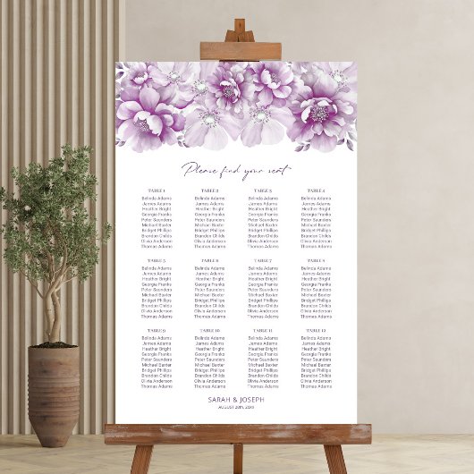 Elegante 12 Tafel Roze Bloemen Trouwstoel Grafiek Poster
