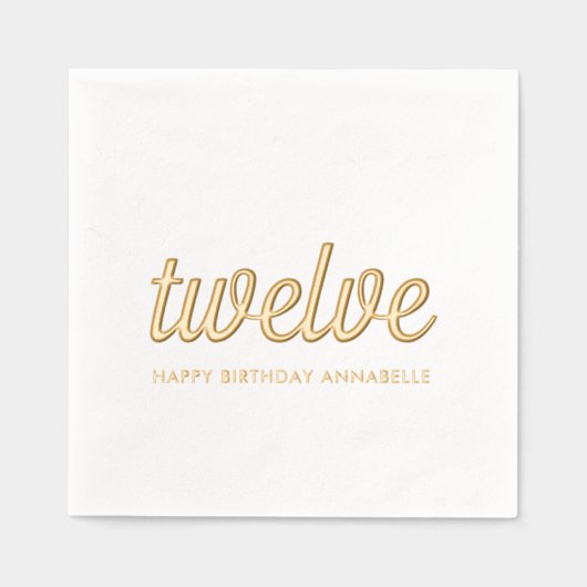 Elegante 12e verjaardag moderne gouden folie serve folie servetten (Voorkant)