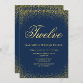 Elegante 12e verjaardag uitnodiging Gold Navy Glam (Voorkant / Achterkant)