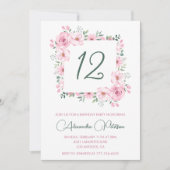 Elegante 12e verjaardag uitnodigingen Floral Pink (Voorkant)
