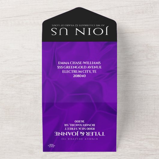 Elegante 12e zijden huwelijksjubileumviering all in one uitnodiging (Buitenkant)