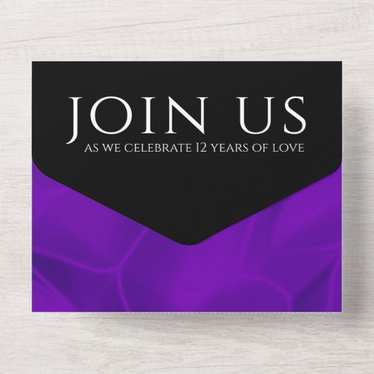 Elegante 12e zijden huwelijksjubileumviering all in one uitnodiging (Achterkant)