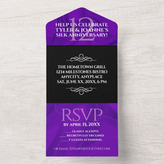 Elegante 12e zijden huwelijksverjaardag vieren all in one uitnodiging (Binnen)