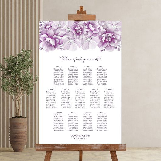 Elegante 13 Tafel Roze Bloemen Trouwstoel Grafiek Poster
