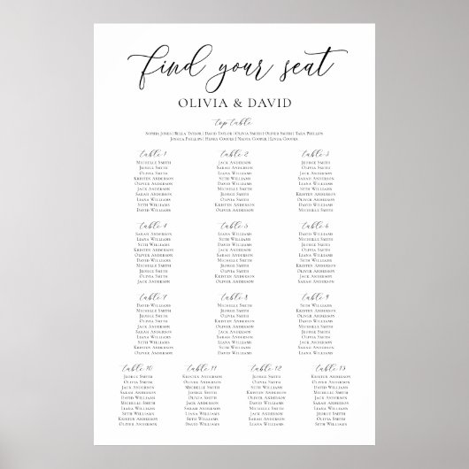 Elegante 13 tafels Vind uw zitplaatskaart Poster (Voorkant)