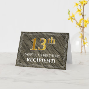 Elegante 13e verjaardag: Faux Wood, Faux Gold Look Kaart