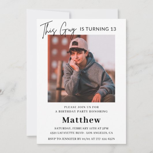Elegante 13e verjaardag uitnodigingen Boy Photo (Voorkant)