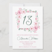 Elegante 13e verjaardag uitnodigingen Floral Pink (Voorkant)