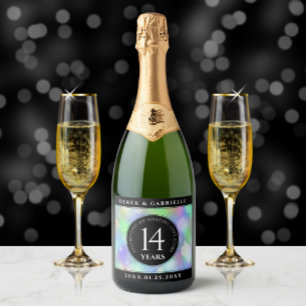 Elegante 14e Opal Huwelijksjubileum Viering Sparkling Wijnetiket