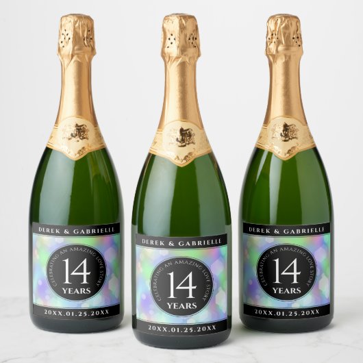 Elegante 14e Opal Huwelijksjubileum Viering Sparkling Wijnetiket (Flessen)