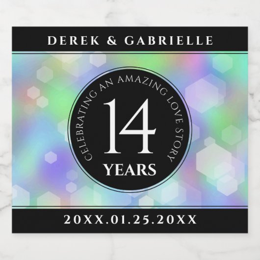 Elegante 14e Opal Huwelijksjubileum Viering Sparkling Wijnetiket (Enkel label)