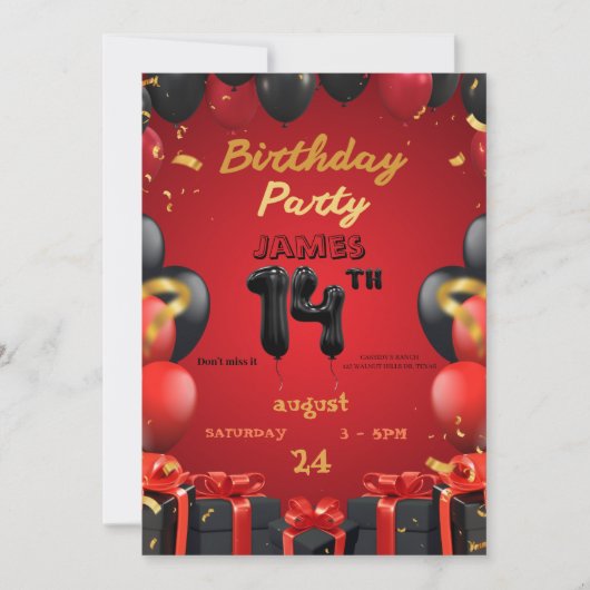 Elegante 14e verjaardag uitnodiging (Voorkant)