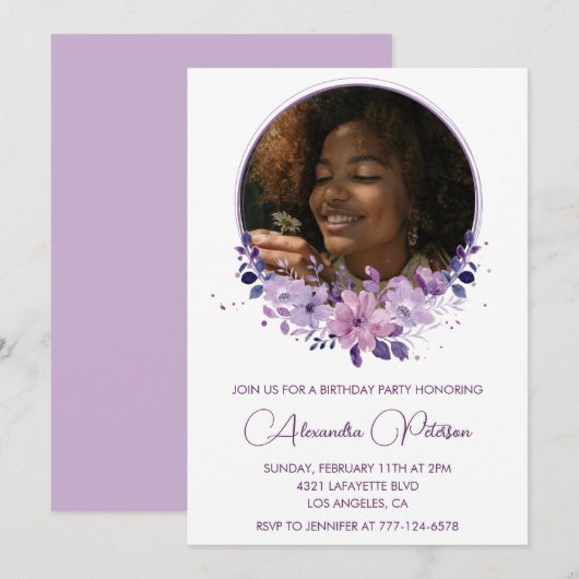 Elegante 14e verjaardag uitnodiging Foto Elegant (Voorkant / Achterkant)