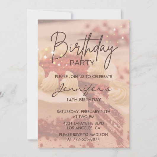 Elegante 14e verjaardag uitnodigingen Cake Chic (Voorkant)