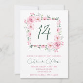 Elegante 14e verjaardag uitnodigingen Floral Pink (Voorkant)