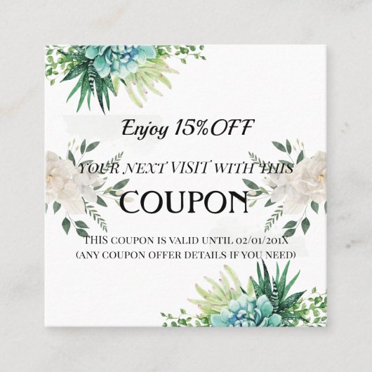 Elegante 15% korting op Succulent Floral Coupon Ka (Voorkant)