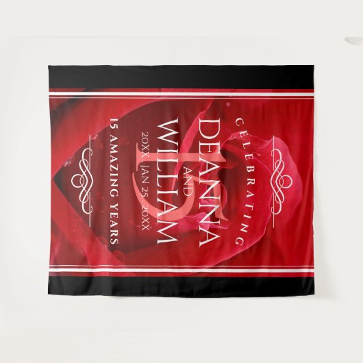 Elegante 15e rozen huwelijksjubileumviering wandkleed (Voorkant (horizontaal))