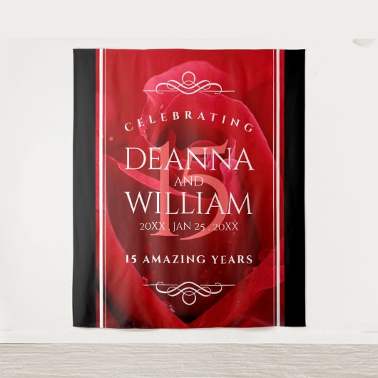 Elegante 15e rozen huwelijksjubileumviering wandkleed (Voorkant)