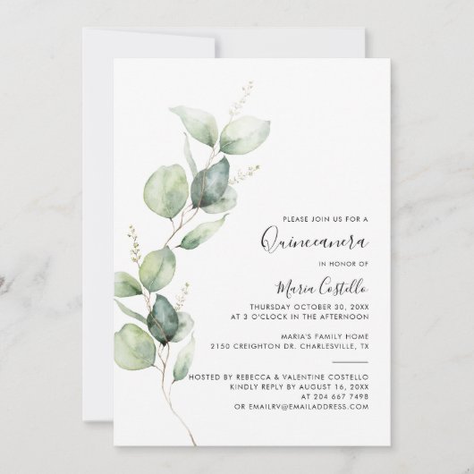 Elegante 15e verjaardag Eucalyptus Quinceanera Kaart (Voorkant)