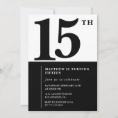 Elegante 15e verjaardag uitnodiging Black Chic Mod (Voorkant)
